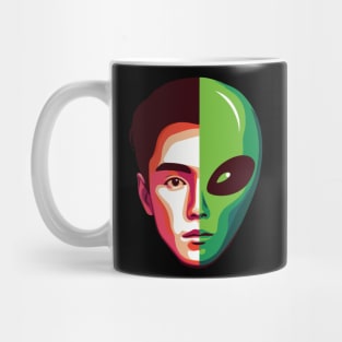 Half alien half human. Invasion. Alien man face. Mug